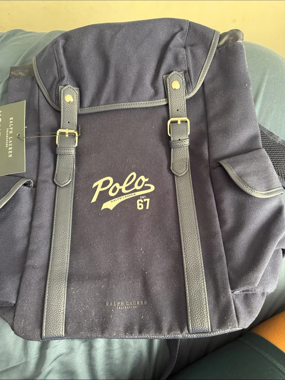 Polo by Ralph Lauren Navy Canvas Backpack with Gold Logo Accents